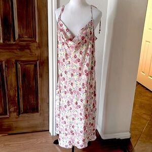 BCBG PARIS Midi Cowl Dress Floral Feminine Yellows Pinks Lined Adjustable XXL